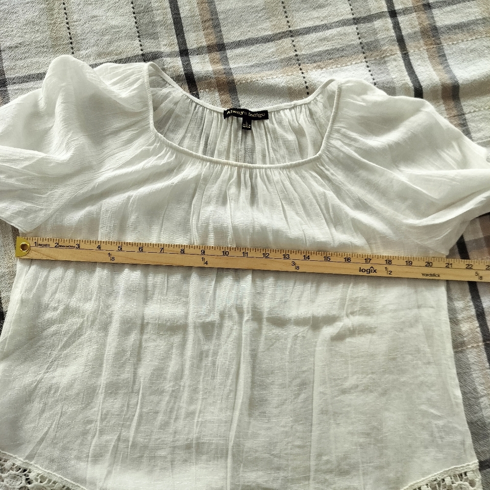 Always Indigo White gauze peasant blouse Size L Cottagecore Boho Chic Peasant - Picture 4 of 8